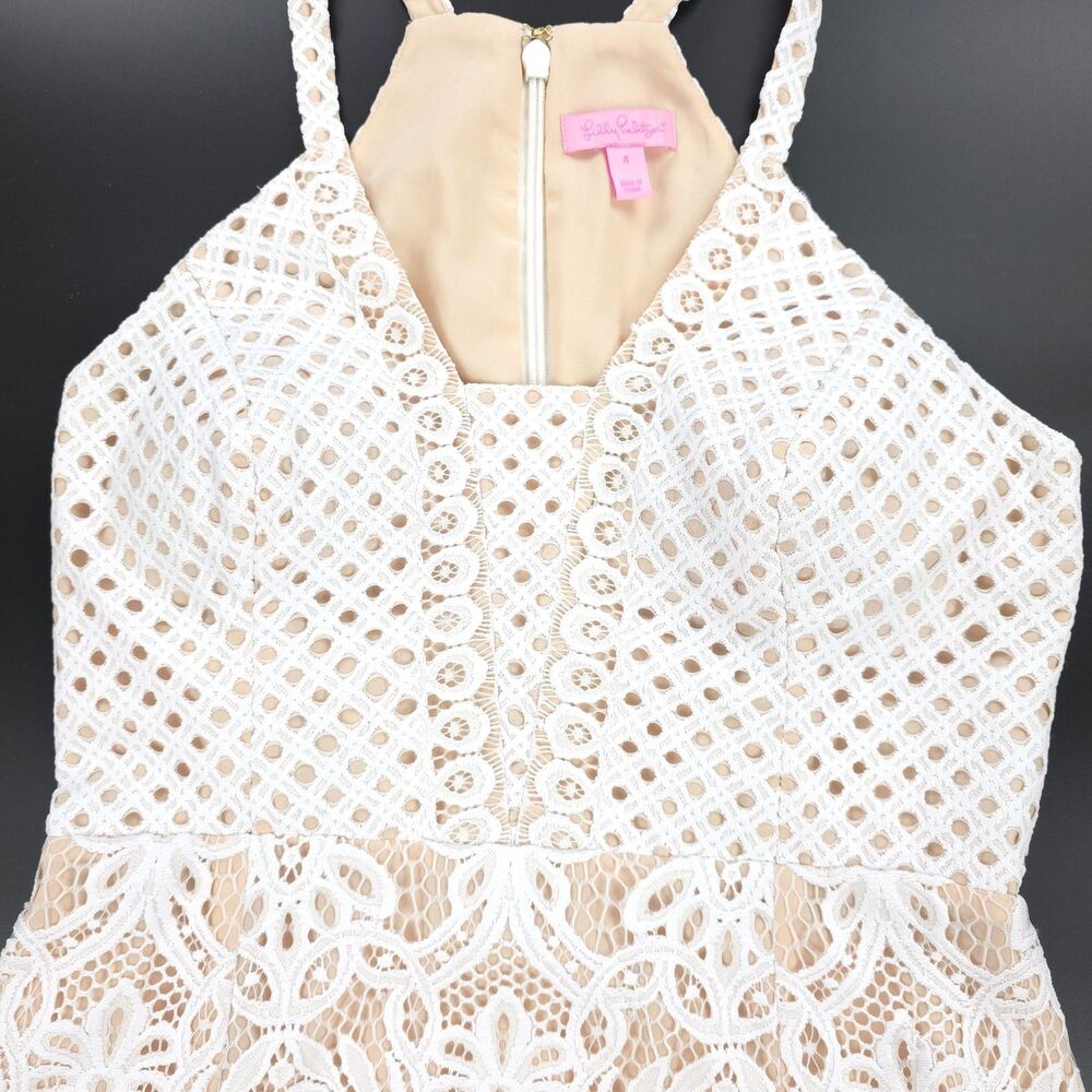 LILLY PULITZER Adella Engineered Exotic Lace Mini Dress Resort White Coquette 4 - Picture 3 of 14